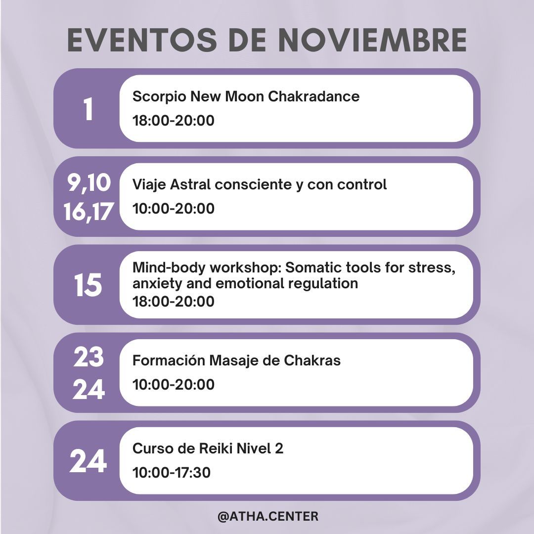 EVENTOS DE NOVIEMBRE en Centro ATHA CENTER. Málaga.