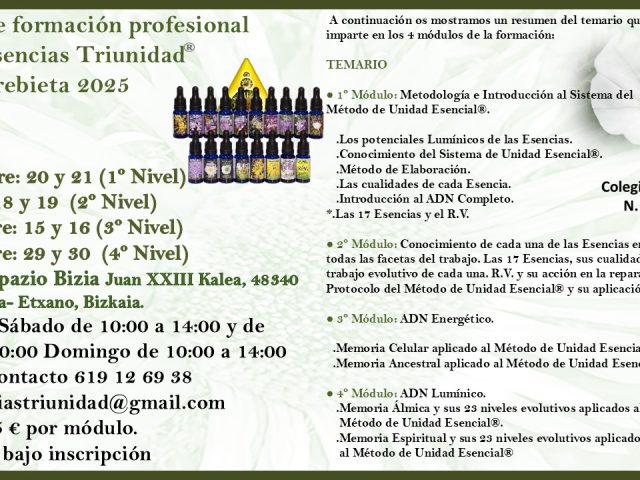 CURSO DE FORMACIÓN PROFESIONAL *ESENCIAS TRIUNIDAD®* en BIZCAIA. Facilita CARMEN ROMANELLI.