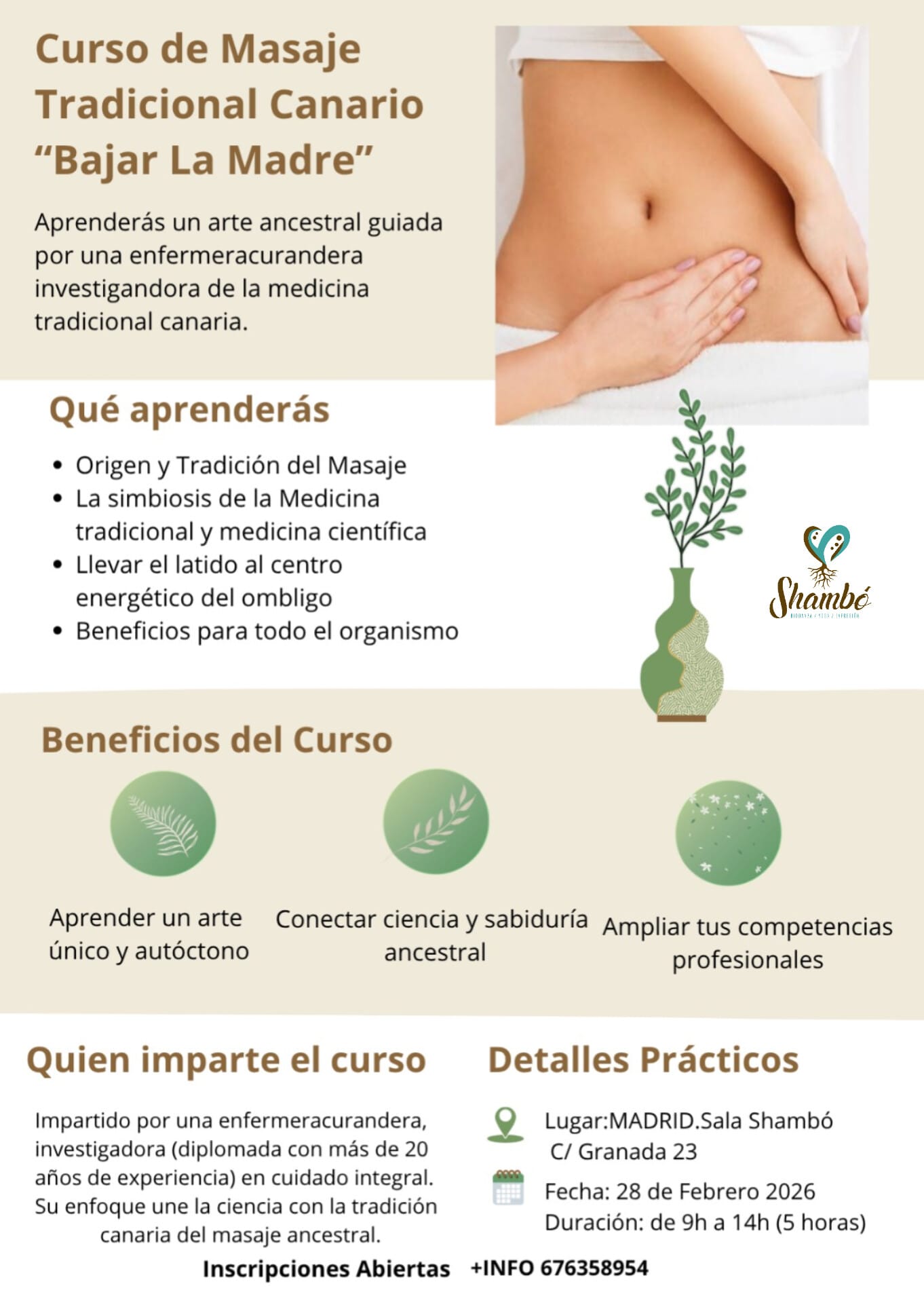 Curso de Masaje Tradicional Canario · Bajar la Madre
